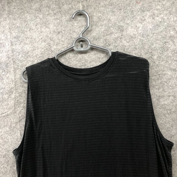 Lululemon Brunswick Muscle Tank Top Womens 10 Black Sheer Striped Curve Hem - Picture 3 of 8